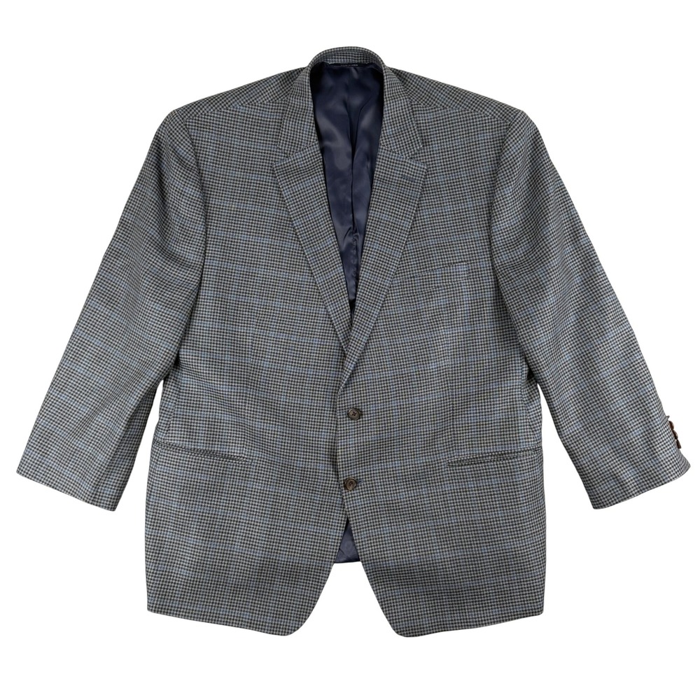 Lauren‎ Ralph Lauren Blazer Mens 50R Blue Houndstooth Silk Wool Blend Two Button
